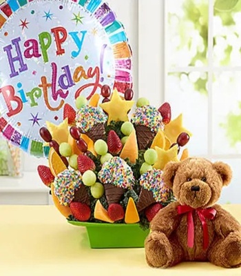 Fruit Basket with Teddy & Balloon